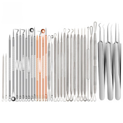 Wholesale factory beauty needle set with four pieces, rose gold stainless steel double-ended blackhead needle, pimple needle, box set, makeup set