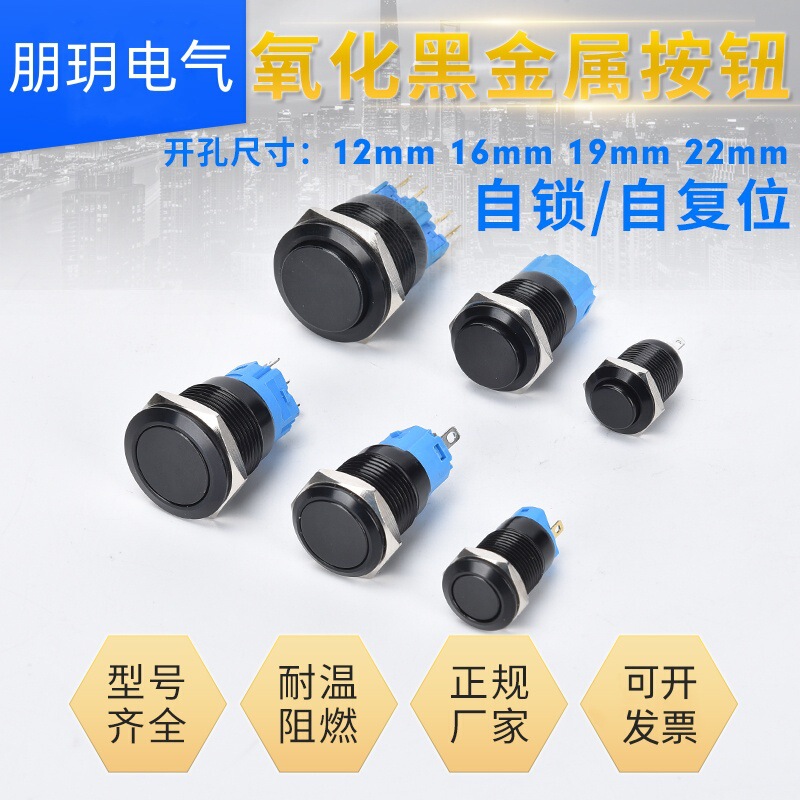 Metal button switch aluminum oxide Black 12 16 19 22mm self-locking reset inching round power button