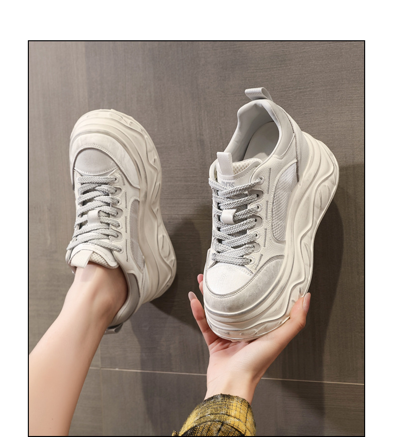 Giày thể thao nữ đế dày tăng chiều cao sneaker trắng cổ thấp — Xám trắng chi tiết 11
