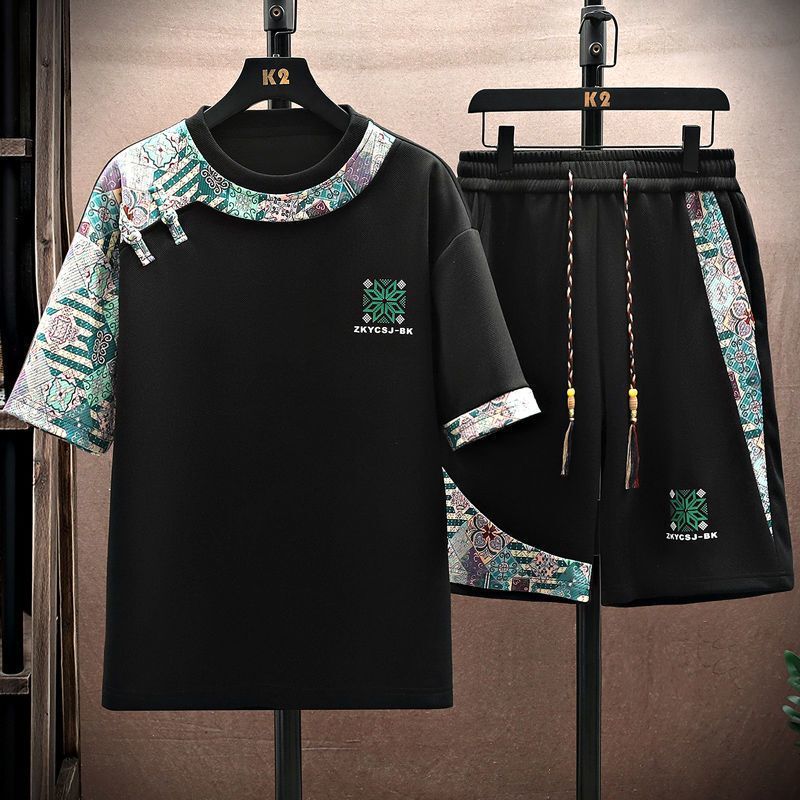 Men's Summer Suit Short-Sleeved T-Shirt Shorts Sports Loose Casual Handsome Set of Clothes Casual Trendy