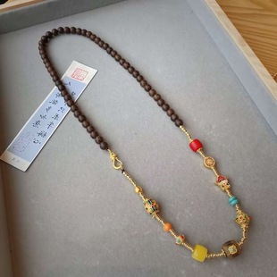 Ancient gold net red jewelry necklace women's national style enamel aloes necklace sweater chain multi-use retro ethnic