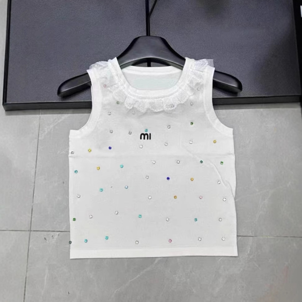 Summer fashionable knitted lace vest for leisure with a round collar