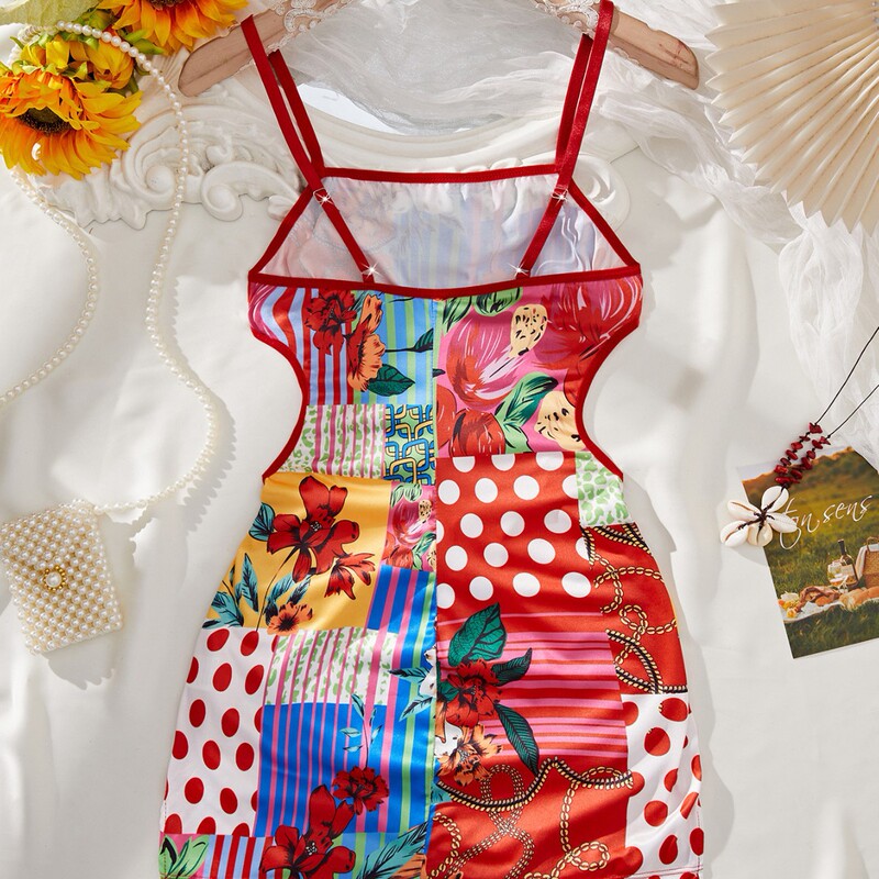 New Cross-border European and American Fashion Nightgown Mixed Color Sexy Lingerie Perspective Summer Lightweight Breathable