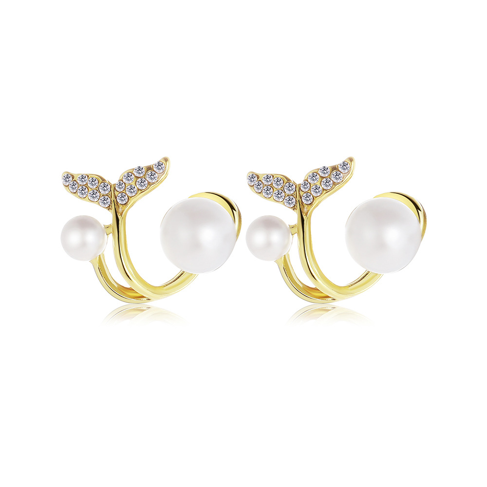 retro fishtail pearl earrings creative alloy stud earringspicture3