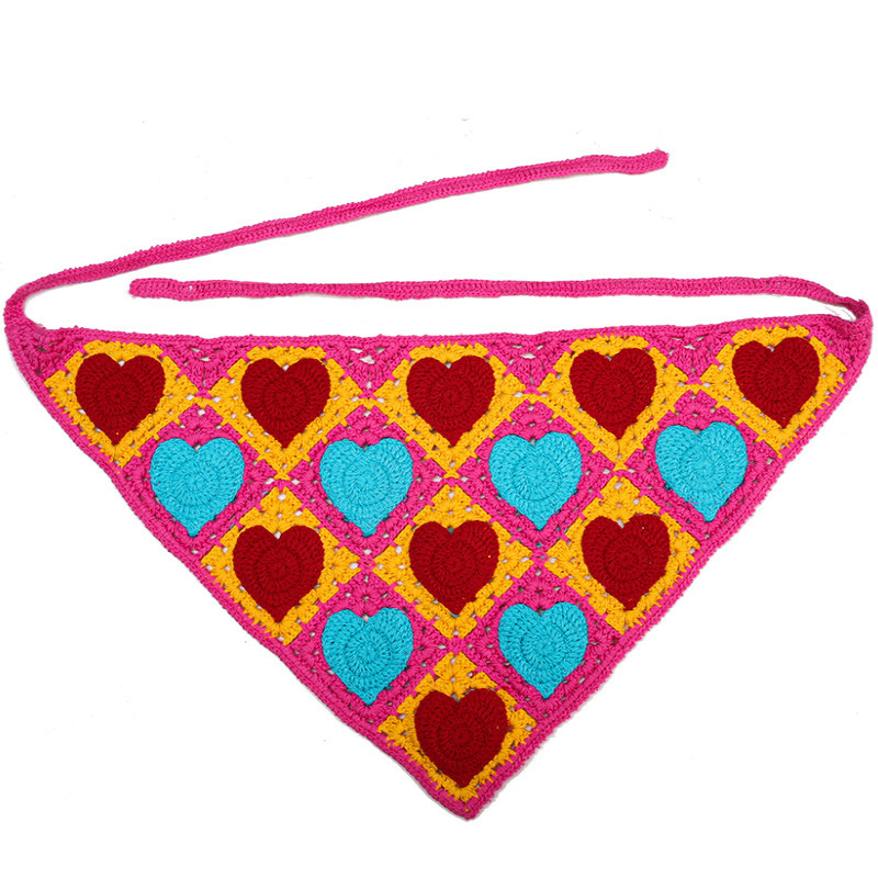 Francia cereza toallas triangulares mujeres primavera y otoño viajes padres-hijos gancho de punto flores hueco pañuelo de arte correa de pelo gorro