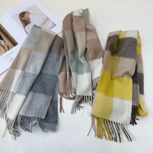 韩国东大门日本时尚保暖装饰英伦风羊毛格子围巾围脖现货秋冬