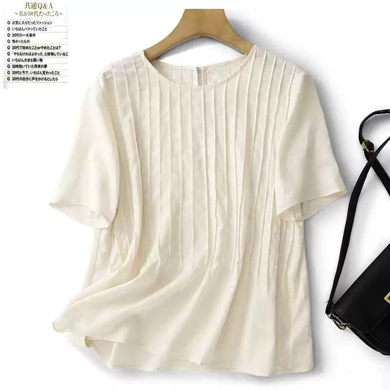 Accordion pleated satin jacquard, front and back stripping craftsmanship!Fan Xiaoshirt, goddess of heavy industry in summer