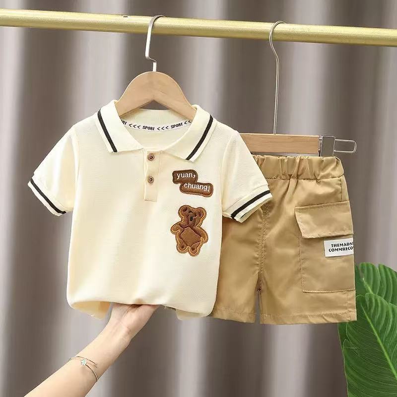 Boys' Summer Short-Sleeve Outfit 2026 New Stylish Baby Boy Clothes Trendy Children's Fashionable Short-Sleeve Bear Design