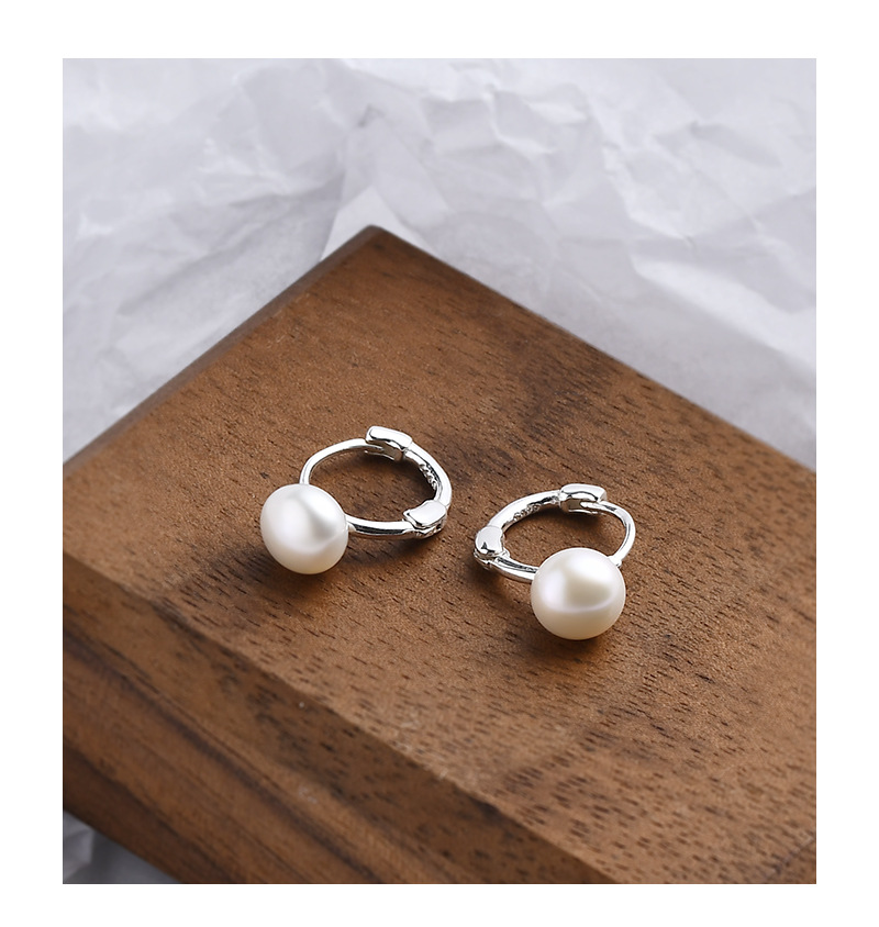 925 Sterling Silver Material 1 Pair 925 Sterling Silver Pearl Round Earrings