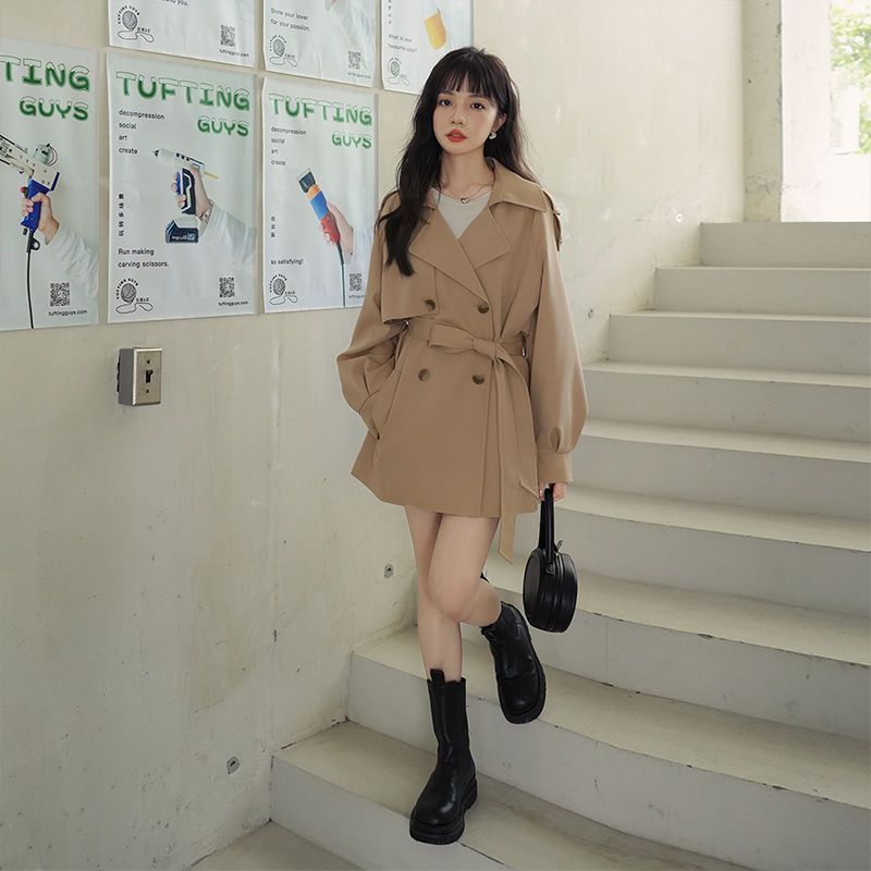 英伦风中长款外套女宽松春装新款韩版小个子大衣百搭休闲风衣|undefined