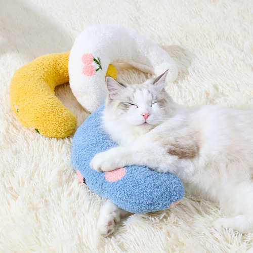 New Teddy Velvet Pet Half-Moon Pillow Cat Breastfeeding Pillow Deep Sleep U-shaped Pillow Manufacturer Wholesale