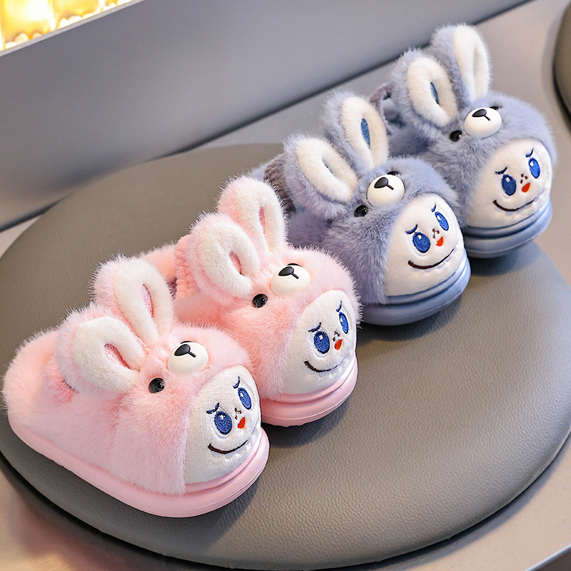 Children's Cotton Slippers Home Non-Slip Cute Cartoon Family Shoes Soft Bottom Wool Slippers Boys and Girls Baby Cotton Slippers Winter