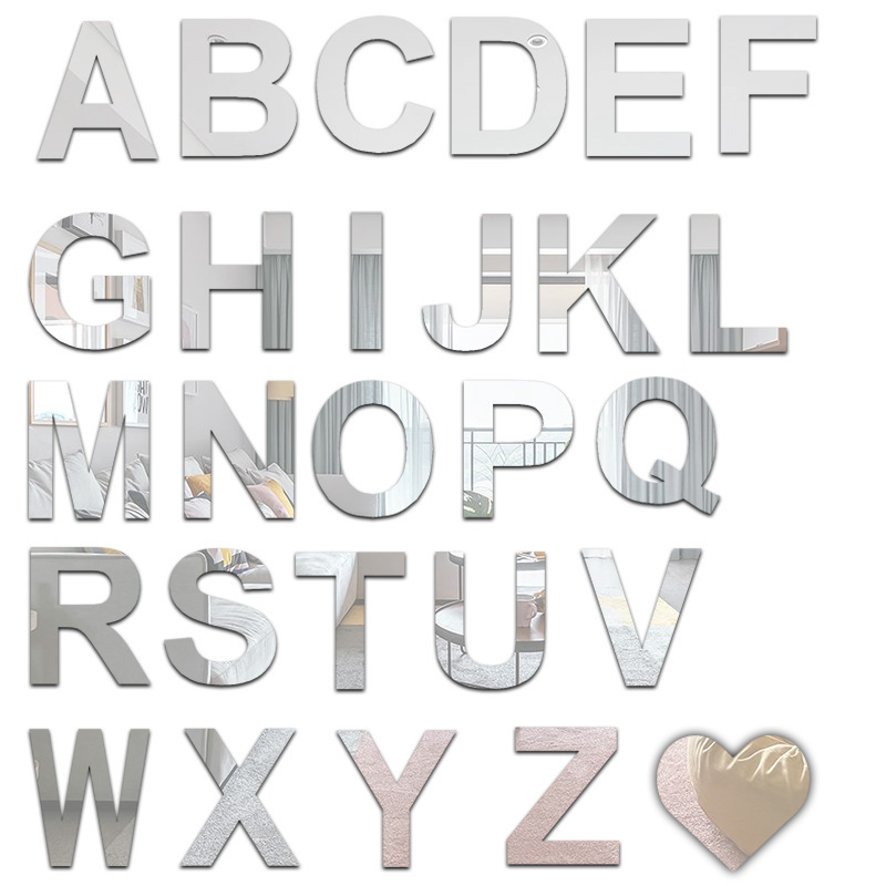 26 English Alphabet Mirror Wall Stickers for Kidsren's Room Kindergarten Wall Self-Adhesive Text Stickers Early Education Creative Combination Stickers