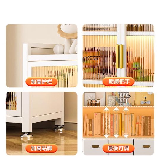 Steel Bookshelf Floor-Standing Home Bookcase Bedroom Living Room Storage Cabinet Dust-Proof Integrated Wall Storage Cabinet Display Cabinet