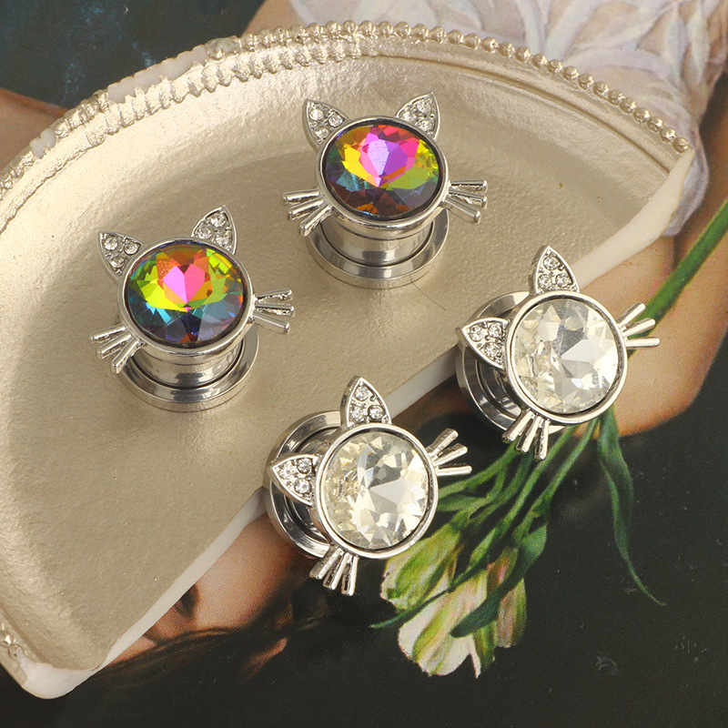 Cross-border Stainless Steel Cat Head Piercing Ear Hole Tool Punk Crystal Earrings detail image 14