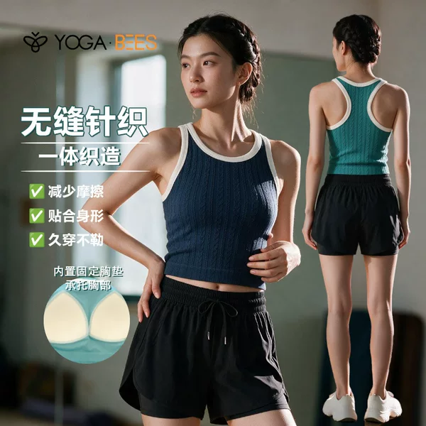 Factory wholesale in-stock yoga seamless twisted color-block tank top with built-in fixed chest pads, sleeveless top XH203