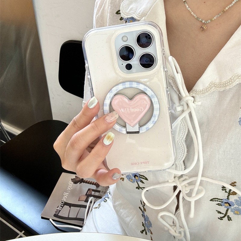 Soporte plegable de amor de fondo blanco simple para iPhone16 Apple 15ProMax funda para teléfono móvil 13 nuevo estilo 14 mujer