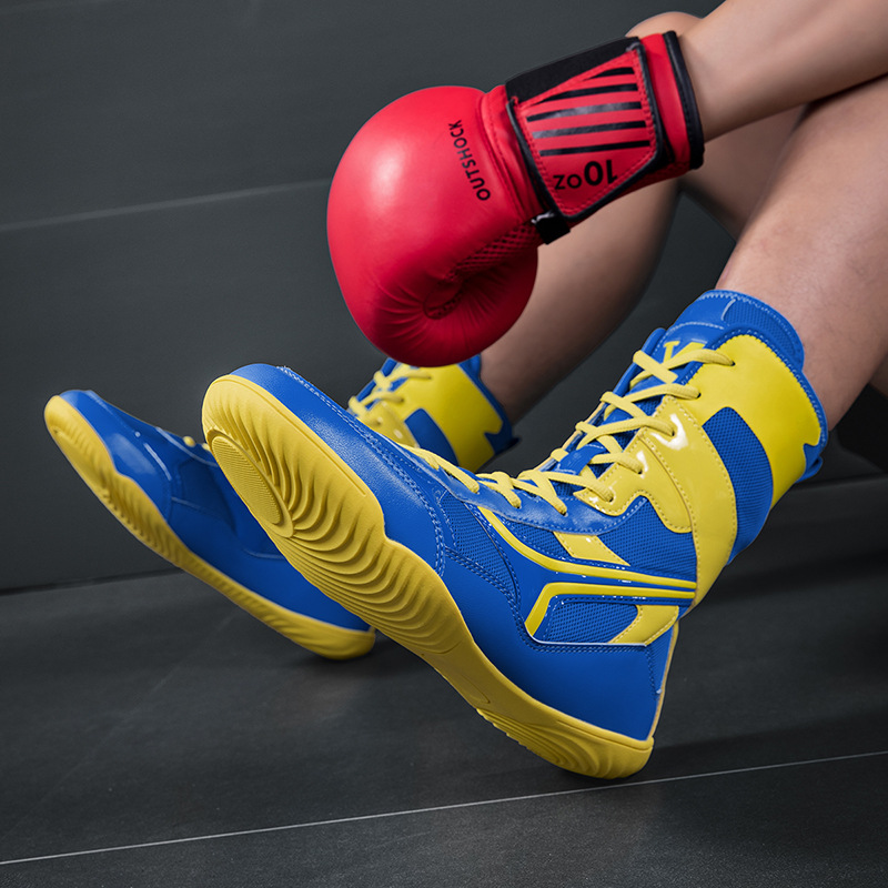 New Men's Boxing Shoes for Fighting, High-Top Non-Slip Wrestling Shoes for Competition, Fitness, and Professional Training