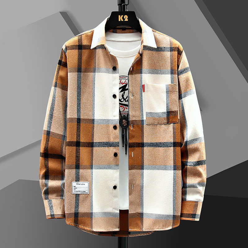 Primavera y otoño casual suelta camisa a cuadros Moda guapo pareja Chaqueta estilo coreano camisa juvenil hombres