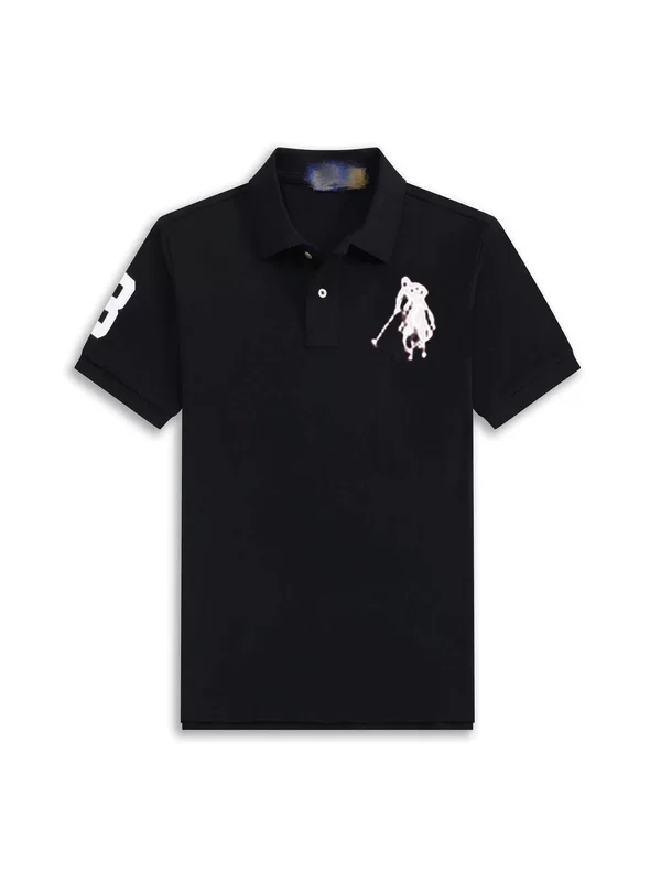 Летний классический цветной хлопковый polo с высоким воротником, оверсайз, с вышивкой