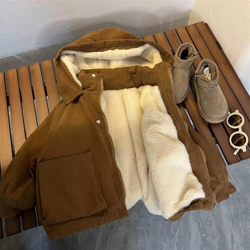 Thick Children's Parka Hooded Korean Style Children's Clothing Thickened Solid Color Boys' Coat for Young Children Winter Warm Jacket