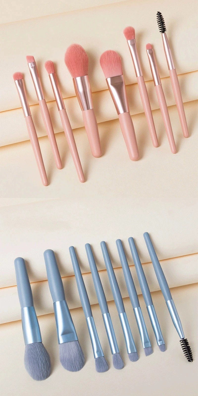 Fashion Grey Pink Blue Artificial Fiber Plastic Handle Makeup Brushes 8 Pieces display picture 1