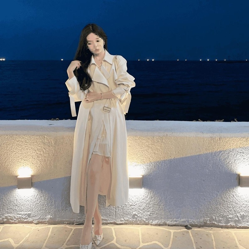 春季新款感白色风衣外套女中长款气质收腰垂感英伦休闲大衣|undefined