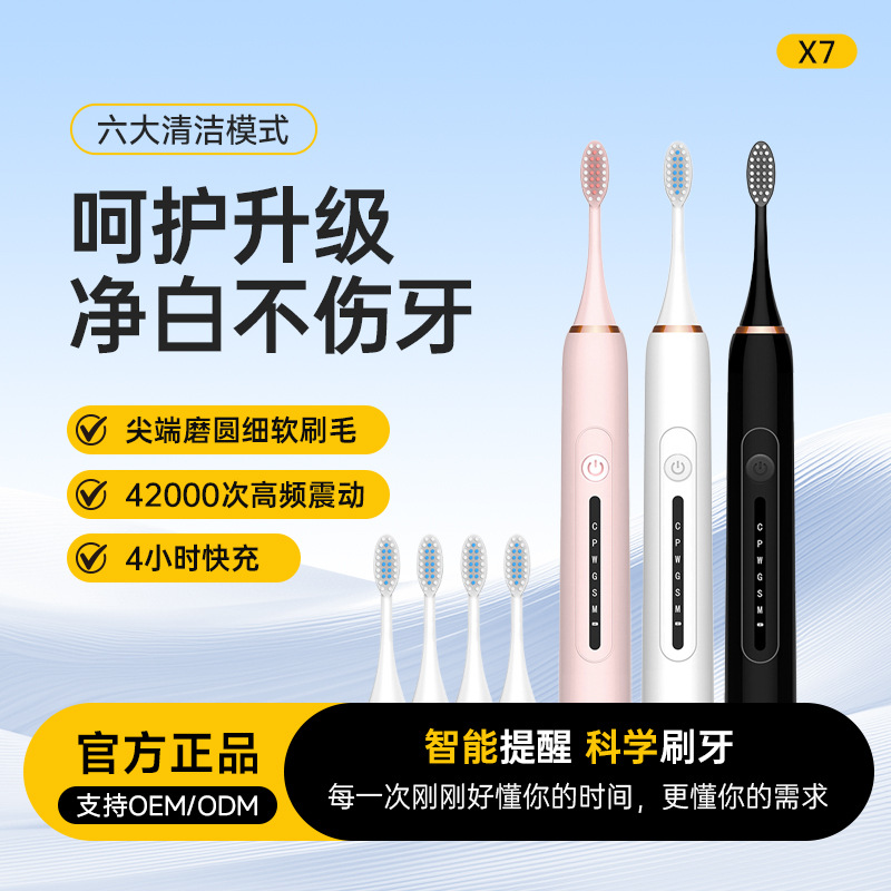 Manufacturer Wholesale Cross-Border Popular Electric Toothbrush, Vibrating Portable Rechargeable Sonic Couple Soft-Bristle Electric Toothbrush