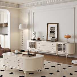 法式奶油风实木电视柜茶几现代简约客厅落地复古电视机柜2025新款