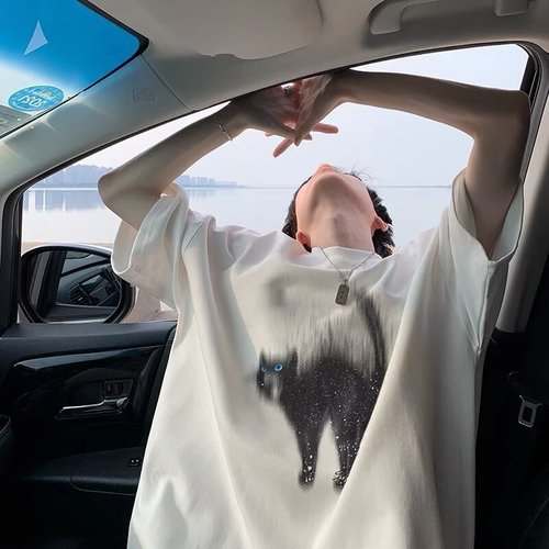 Chic American Cat Print Short Sleeve T-Shirt for Men and Women, Summer Loose Trendy Couple Matchy-Pair Half Sleeve T-Shirt Top