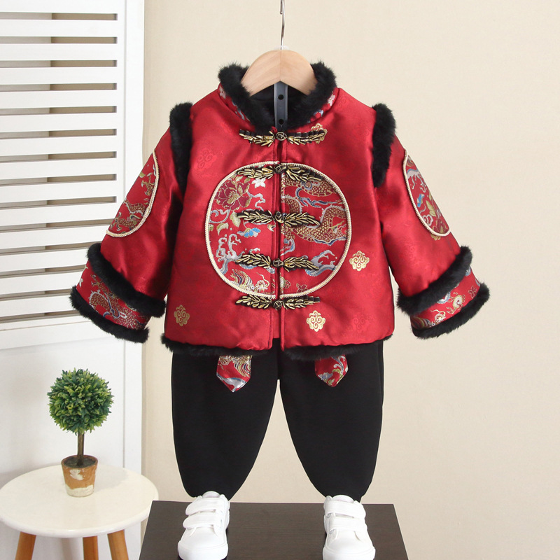 7016 Traje Tang grueso para niños 2025 Nuevo estilo Niño Invierno Chino Hanfu Bebé Año Nuevo
