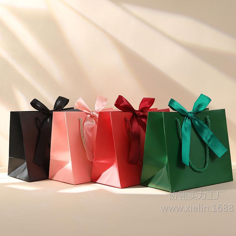 高级感跨境外贸纯色INS风礼物包装袋手提袋礼品袋蝴蝶结纸袋