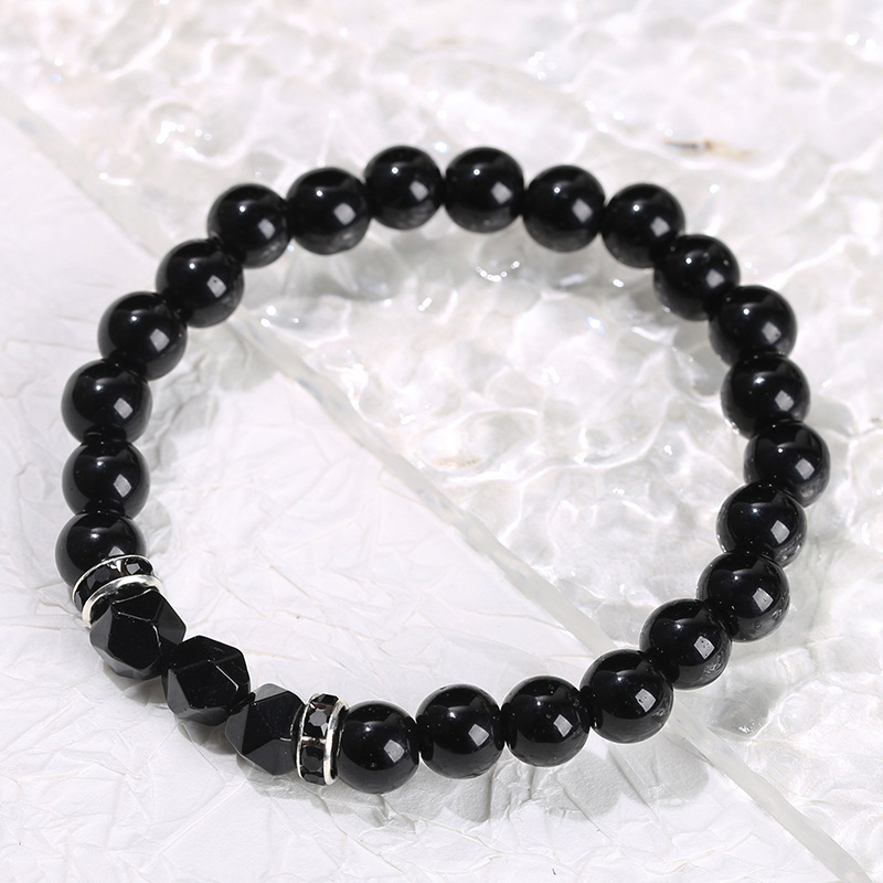 jingzhou jewelry black stone round beads agate rhombus bead bracelet fashion personality europe and america cross border men‘s and women‘s jewelry wholesale
