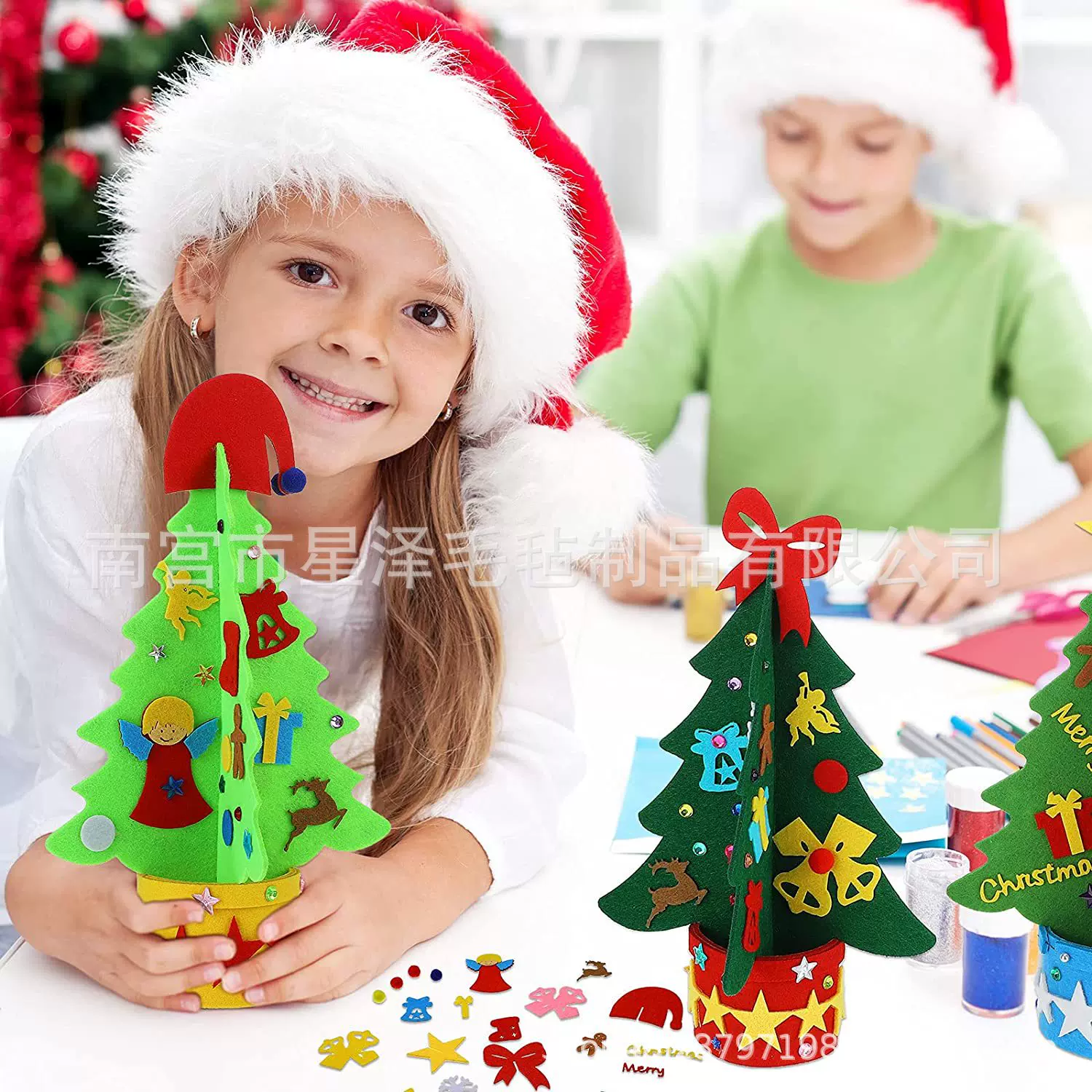新款毛毡圣诞树摆件儿童diy材料包立体圣诞树圣诞节装饰桌面摆台