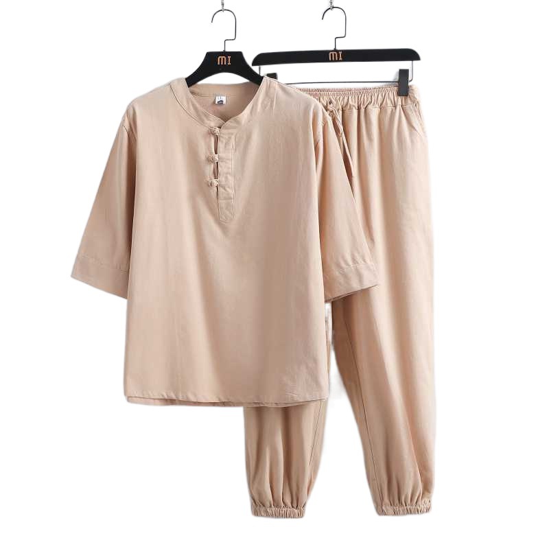 Men's Hanfu Buddhist Monk's Robe Set Chinese Style Zen Tea Attire Lay Buddhist Clothes Ancient Costume Tang Suit_viptrois.com