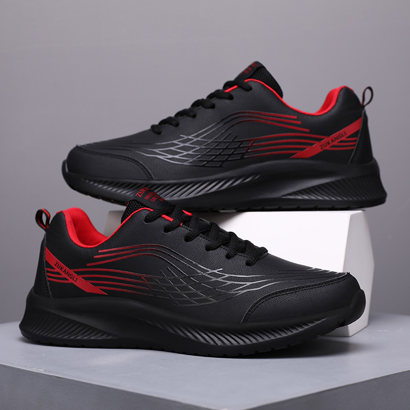 Sports Men's Shoes Autumn and Winter New Leather Waterproof Outdoor Casual Shoes Men's Breathable Non-Slip Wear-Resistant Running Shoes Men