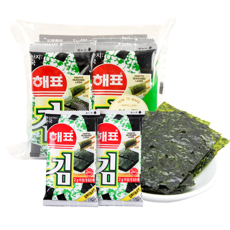 Korean import, Haibai roasted seaweed 16g instant sushi roasted crispy seaweed sheets seaweed roll casual snacks wholesale 