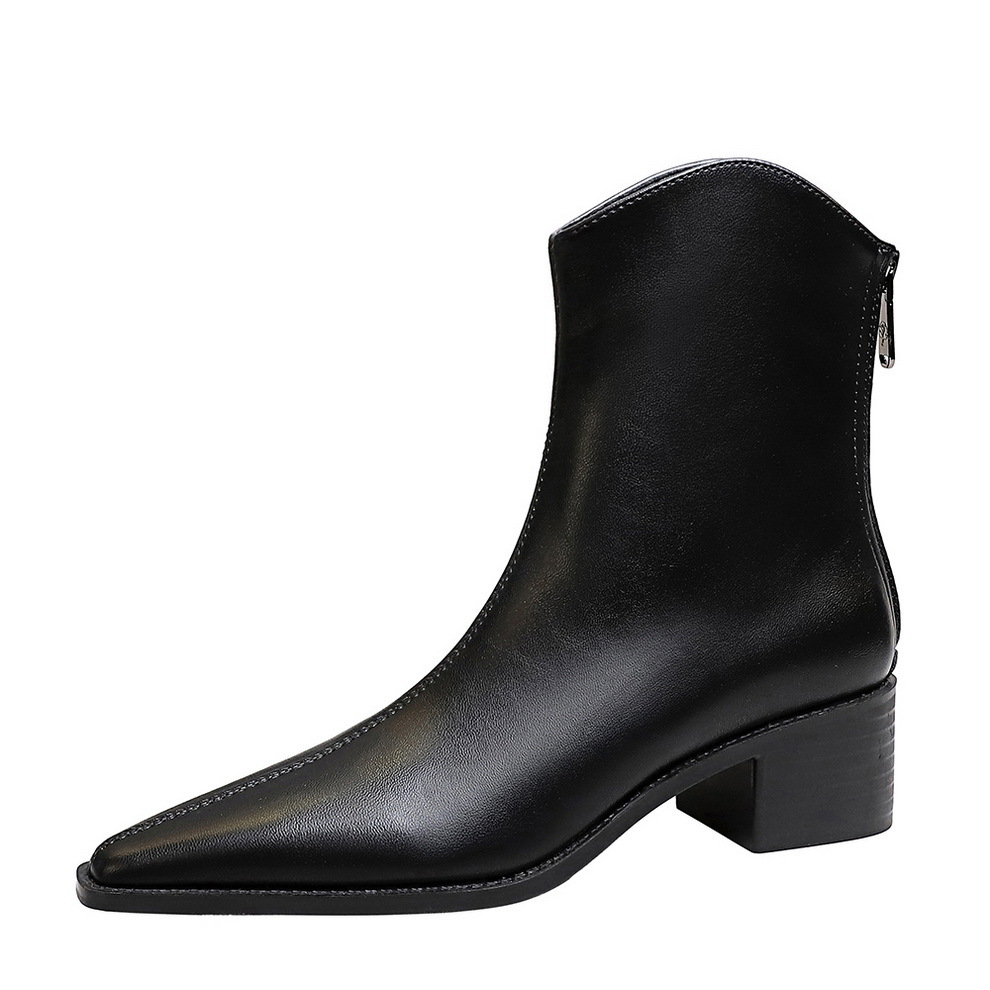 Retro Pointed Toe Ankle Boots For Women Chunky Mid Heel Versatile_voghion.com