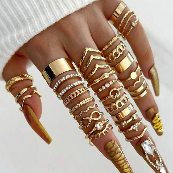 43g Weight Rings Classification 1 Set Quantity Holiday, Daily Occasion Alloy Material Waves, Heart Shape Pattern Women's Gender Plating Design Simple Style, Classic Style Style Simple Style Classic Style Waves Heart Shape Alloy Plating Women's Rings 1
