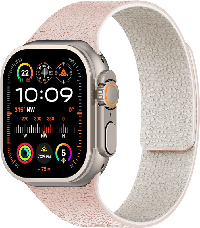 Apple iWatch S9 Ultra、S10、S11対応、ライチ柄シリコン製マグネット式腕時計バンド、ソフトマグネットダブルセクション|undefined