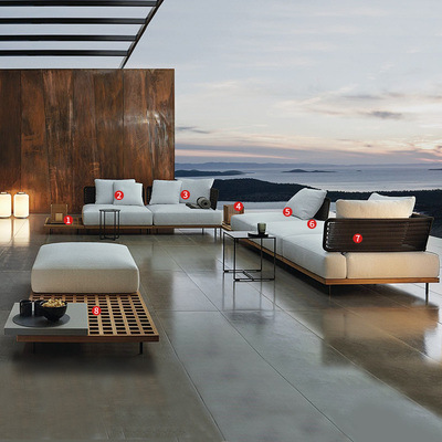 Sofá al aire libre transfronterizo patio nórdico todo el aluminio ocio arte combinación de silla de caña al aire libre muebles de caña combinación de mesa de té