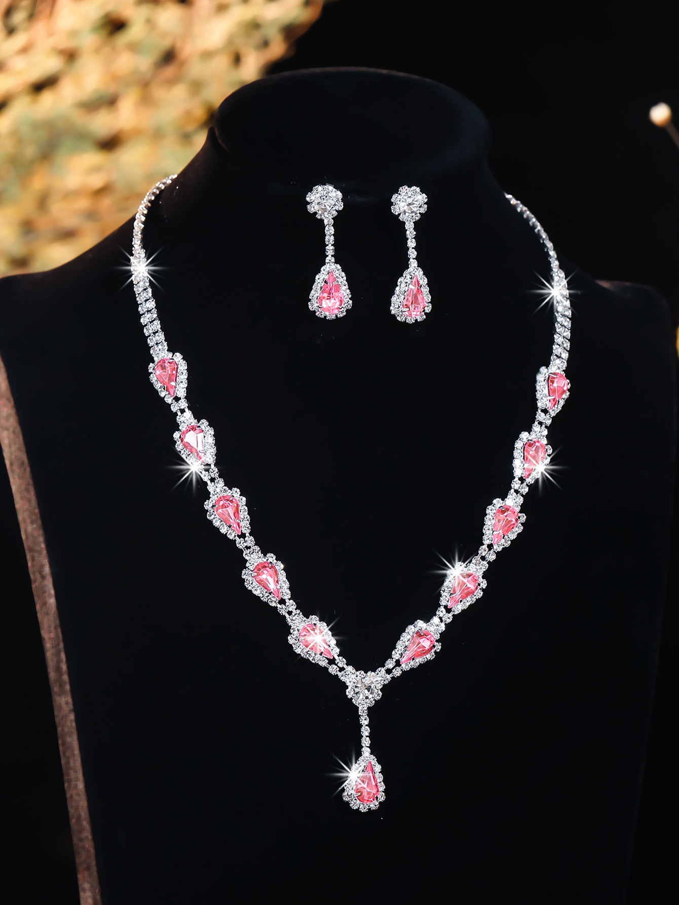 Conjunto de joias de noiva colar e brincos com strass luxo_voghion.com