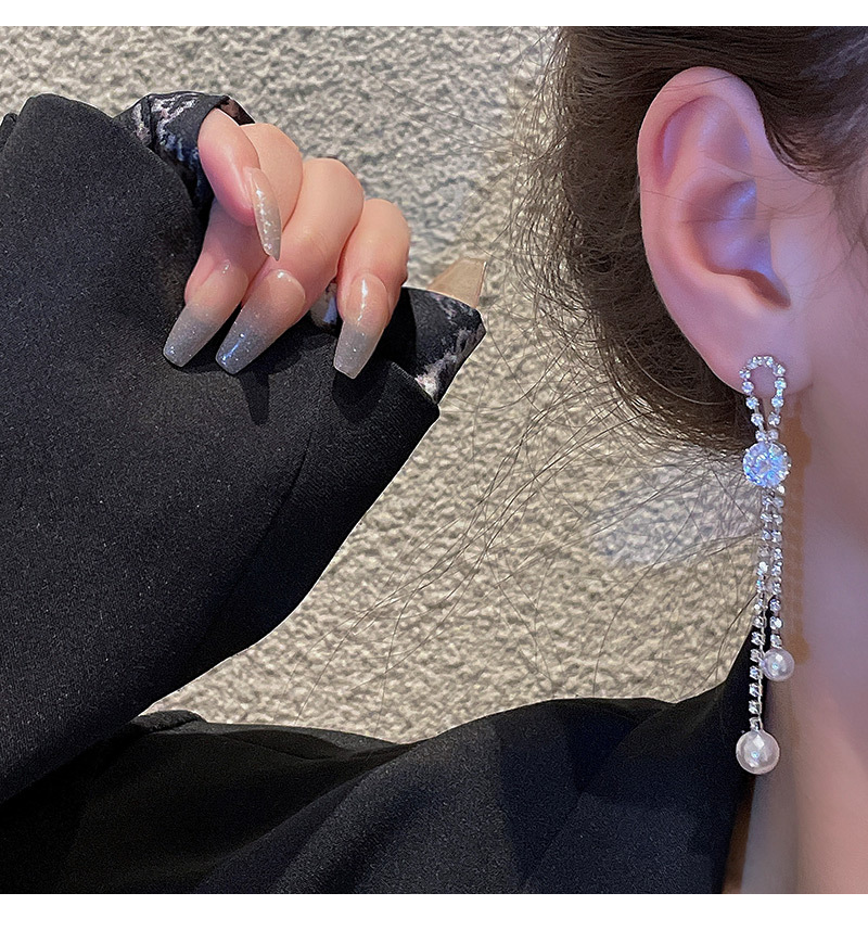 Fashion Tassel Heart Shape Copper Inlay Artificial Pearls Zircon Drop Earrings 1 Pair