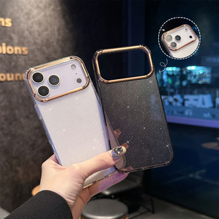 Iphone17 Gold Glitter Electroplating Suitable for Apple 16Pro Mobile Phone Case Transparent 15/14 All-Inclusive Protective Cover New