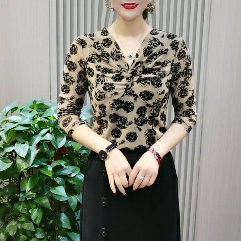 早秋新款时尚减龄打底衫女春秋显瘦遮肉星光弹力百搭长袖上衣T恤|undefined