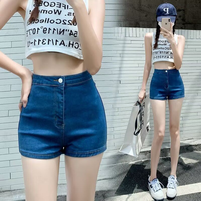 Stretch Denim Shorts Summer 2025 New Hot Girl High Waist Outer Wear Tight Slimming Hot Pants Ins Summer