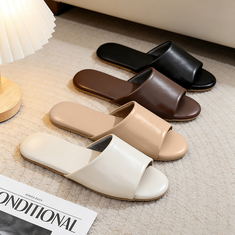Eco-Living Light Luxury Style Summer Breathable First-Layer Lambskin Couple's Silent Slippers for Home Use with Rubber Sole and Thin Leather Shoes