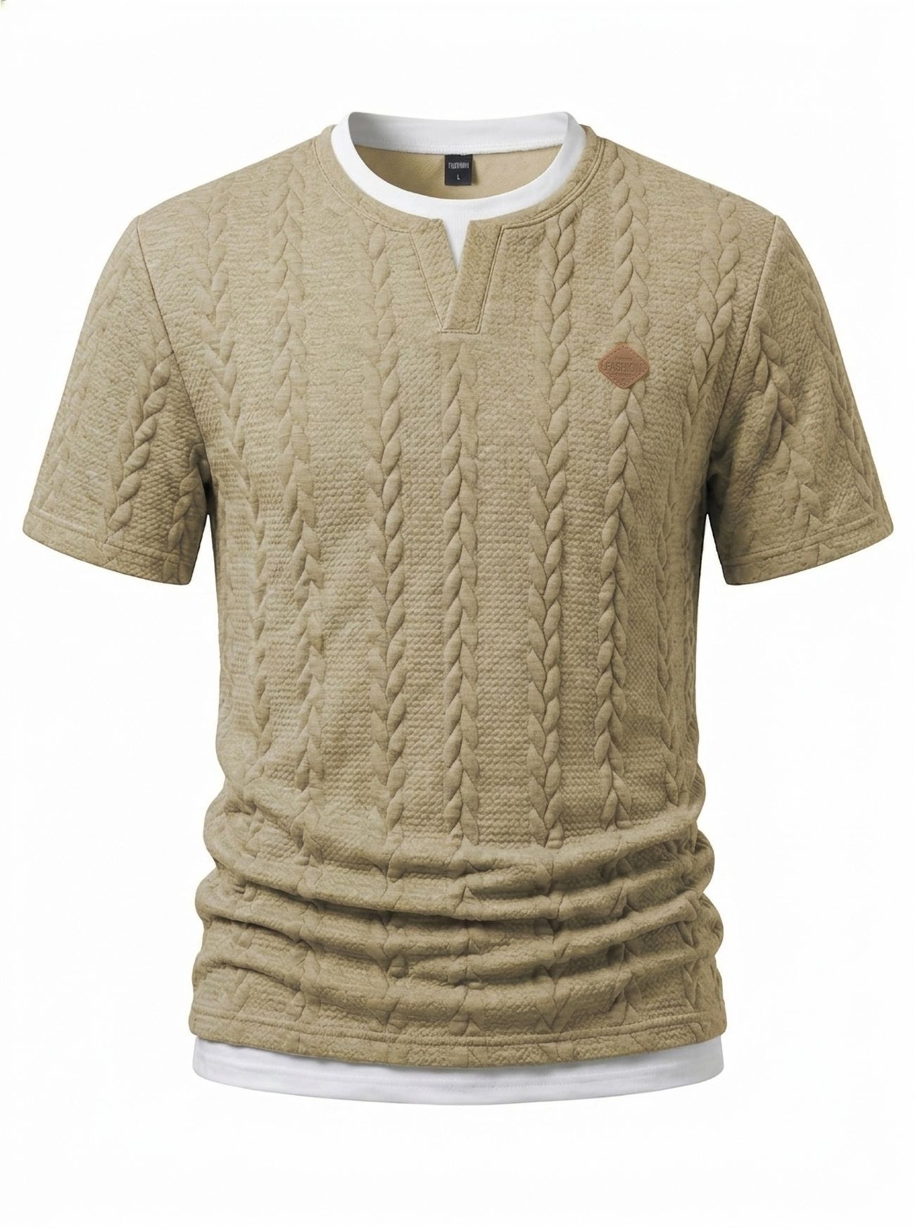 Transfronterizos Europa y América de verano ropa de hombre nueva textura con logotipo de cuero falso dos camisetas de mangas cortas delgadas camisetas casuales