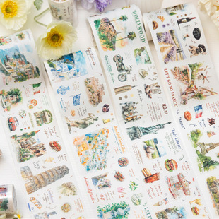Romantic city travel and paper die-cut tape retro watercolor famous scenic spot hand account collage sticker material