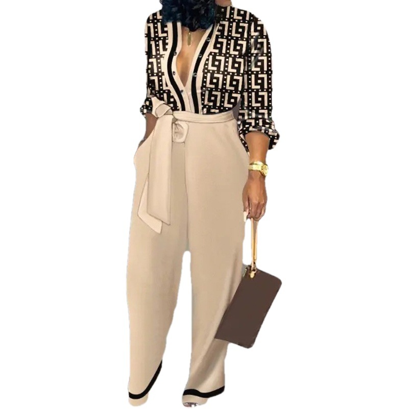 Transfronterizo Amazon 2025 primavera nueva ropa de mujer europea y americana temperamento casual color sólido cintura alta delgado mono de pierna ancha